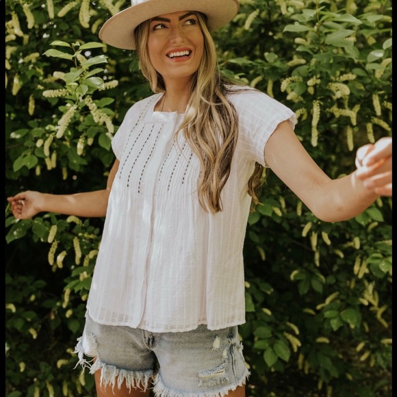 Roolee Tops - NWT Roolee Embroidered Button Up Peasant Blouse
